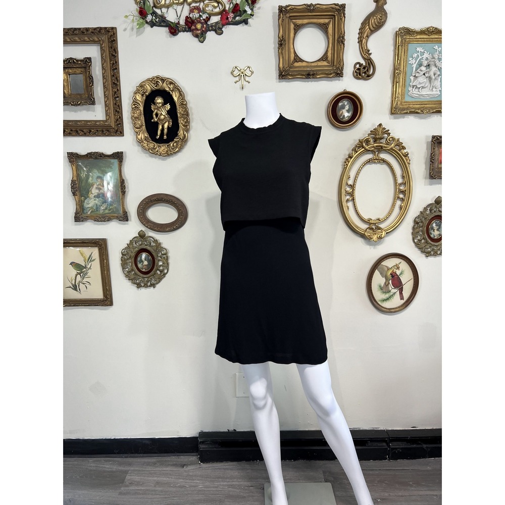Sandro Paris Black Textured Layered Look Mini Dress 1